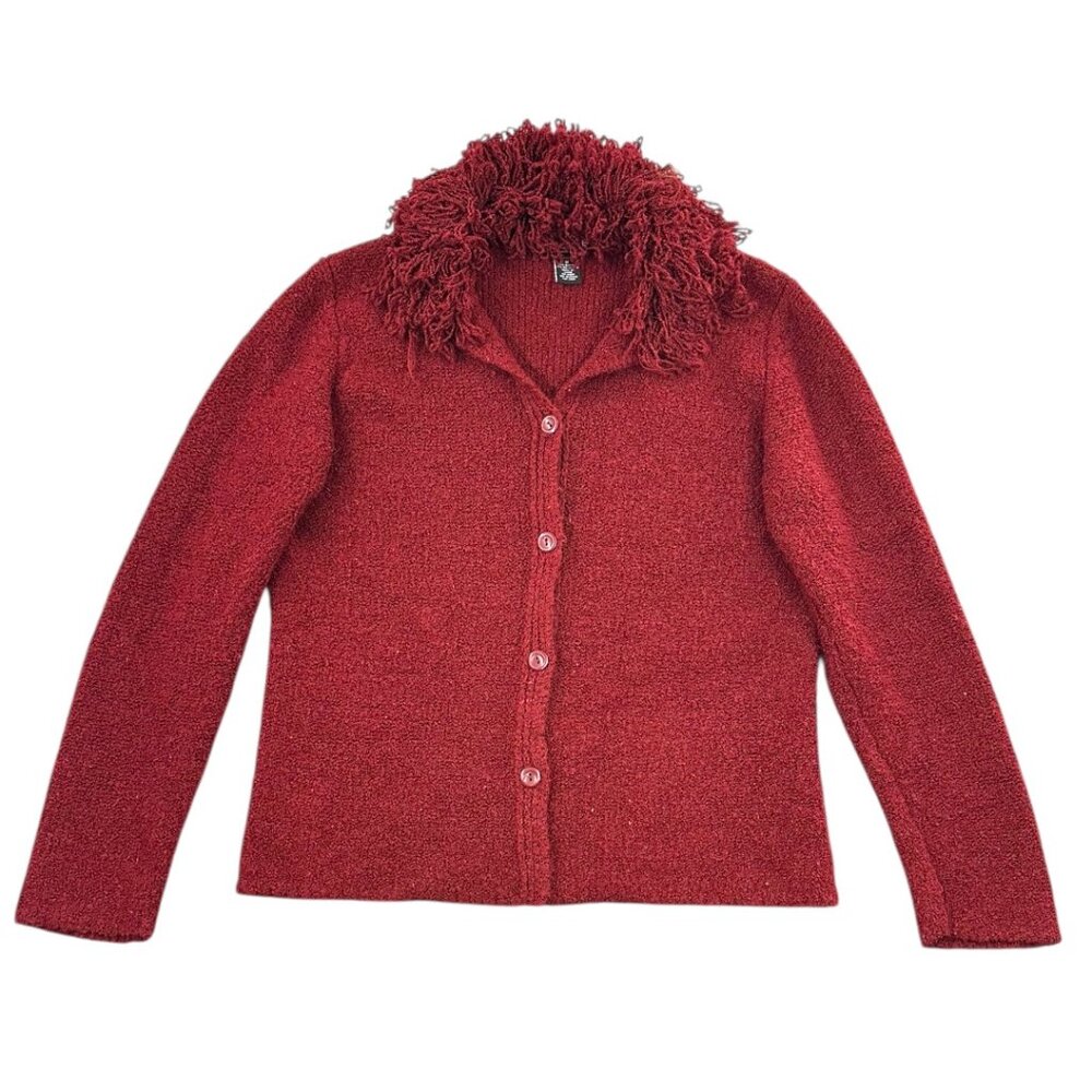 Y2K Dialogue Red Shaggy Fringe Cardigan